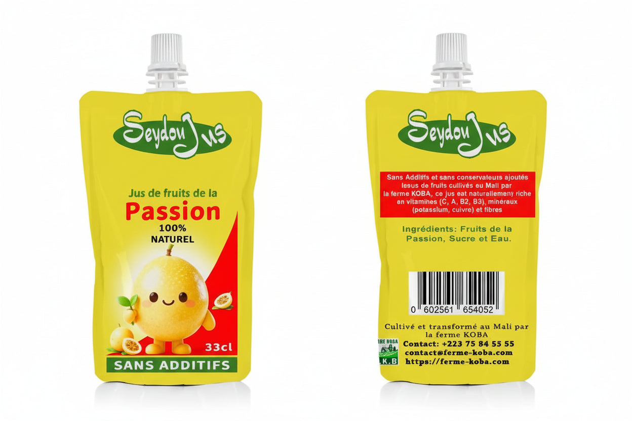 Jus de fruit de la passion 100% naturel SEYDOU Pack de 20 sachets aseptiques pour enfants de 20cl (Copie)
