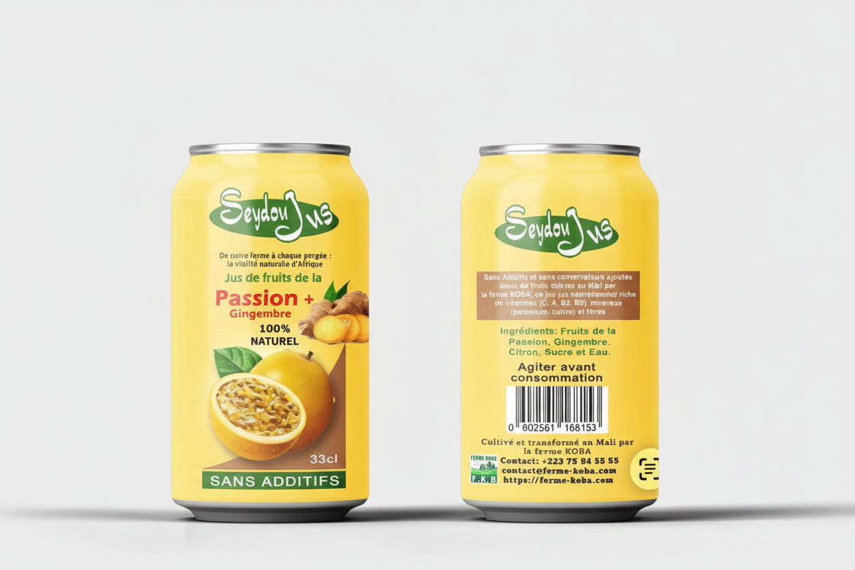 Jus de fruit de la passion 100% naturel SEYDOU+Gingembre Pack de 6 canettes de 300 ml